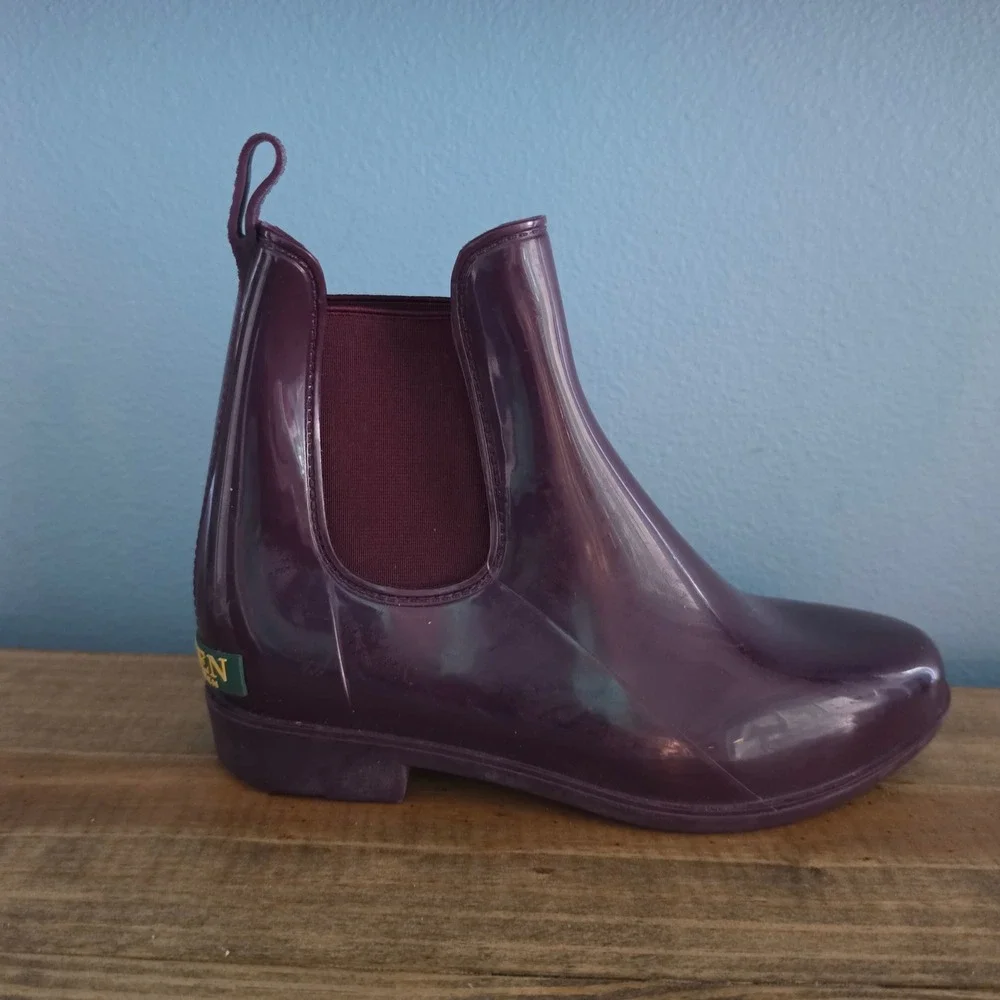 Lauren Ralph Lauren Womens Tally Rain Boots Purple Glossy Chelsea Size 7B